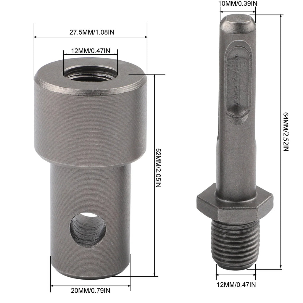 3-Piece Earth Auger Adapter Set – Hex, Round & 1/2" Drive Drill Adapter Set Vue