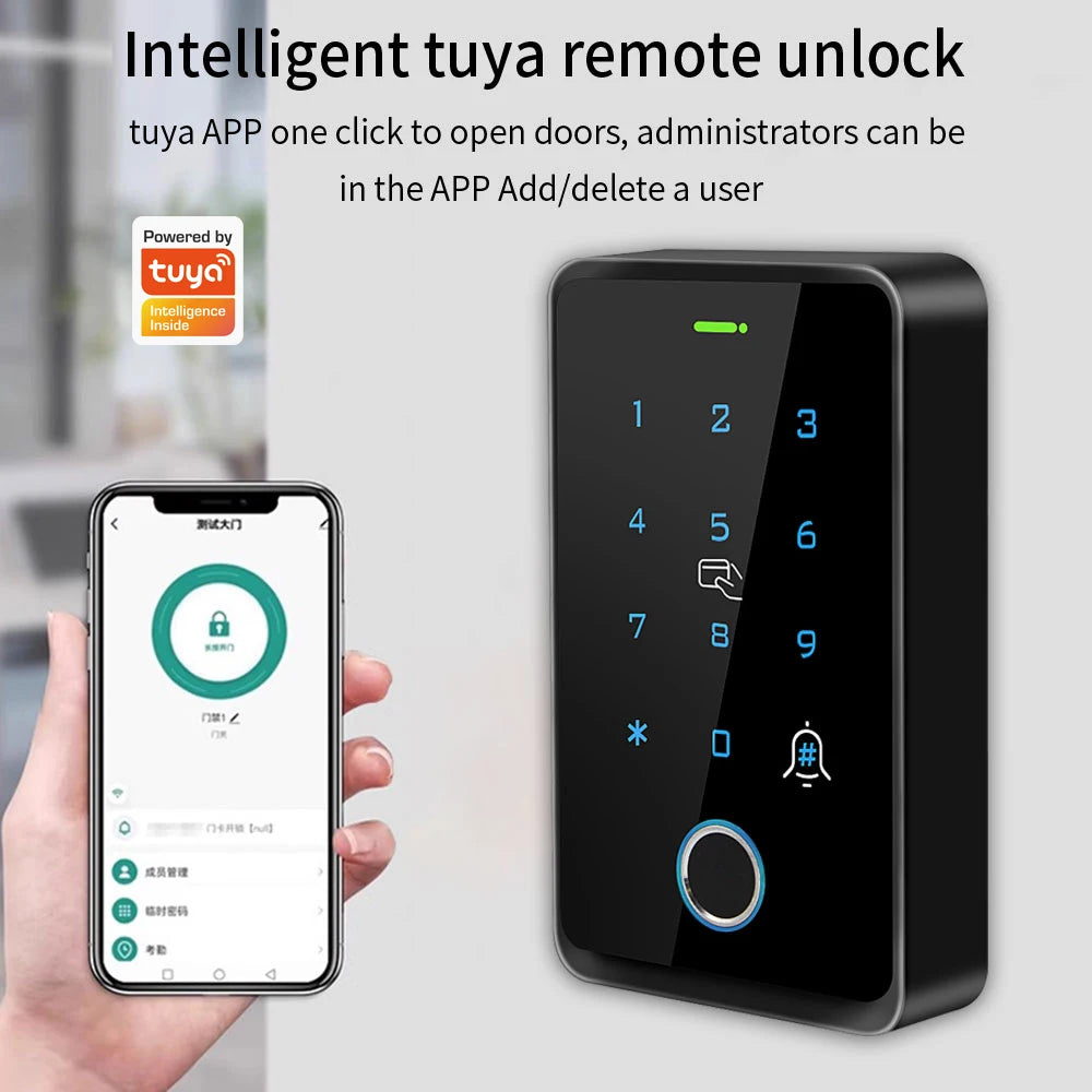 Support Tuya app WIFI fingerprint door lock IC card reader controller outdoor keyboard waterproof access control system Vue