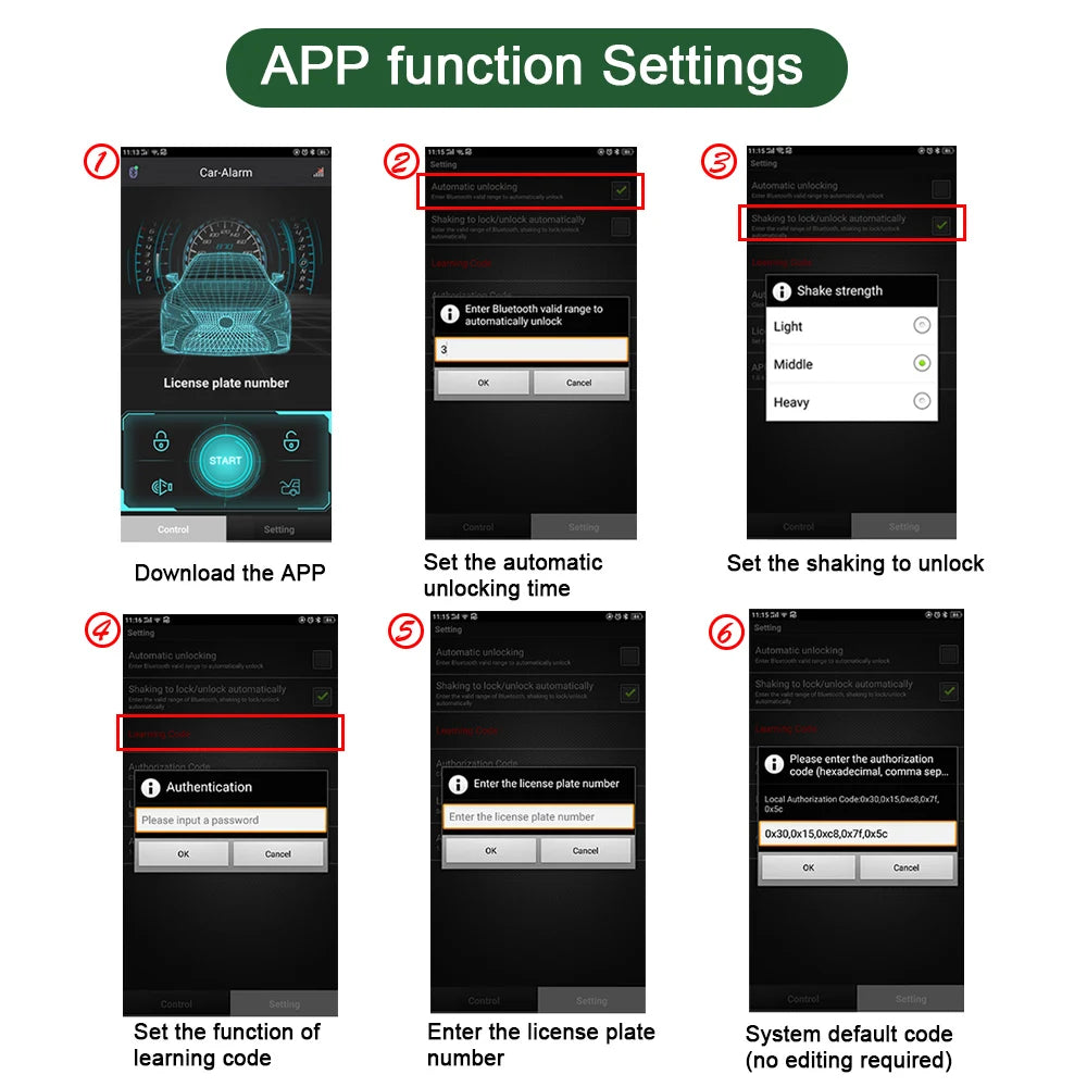 UniversalControle do sensor do telefone esperto para o carro, KeylessAPP,Sistema de alarme de carro chave inteligente com início Vue