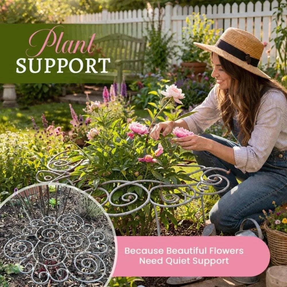 Flower Shaped Metal Plant Support Ring Weather-Resistant Anti Lodging Grow Through Ring Bracket Rust-Proof Iron Art Vue
