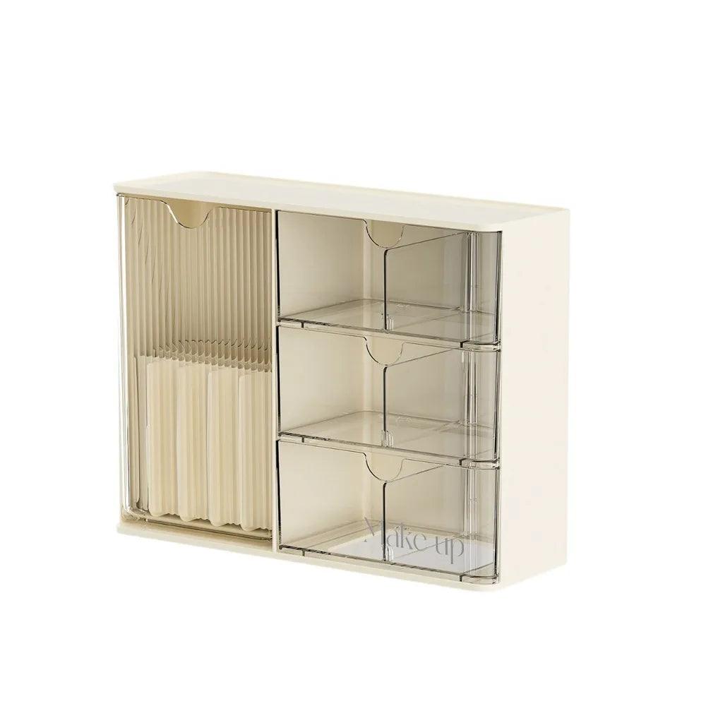Plastic Cosmetic Storage Box Transparent Dust-Proof Cosmetic Display Case with Drawers Large Capacity Makeup Storage Container Vue Beige