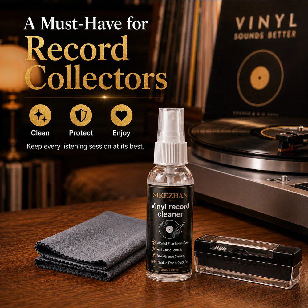 Anti Static Vinyl Record Cleaner Spray Kit Deep Groove Dust Remover Alcohol Free Liquid Microfiber Cloth Turntable LP Brush Vue
