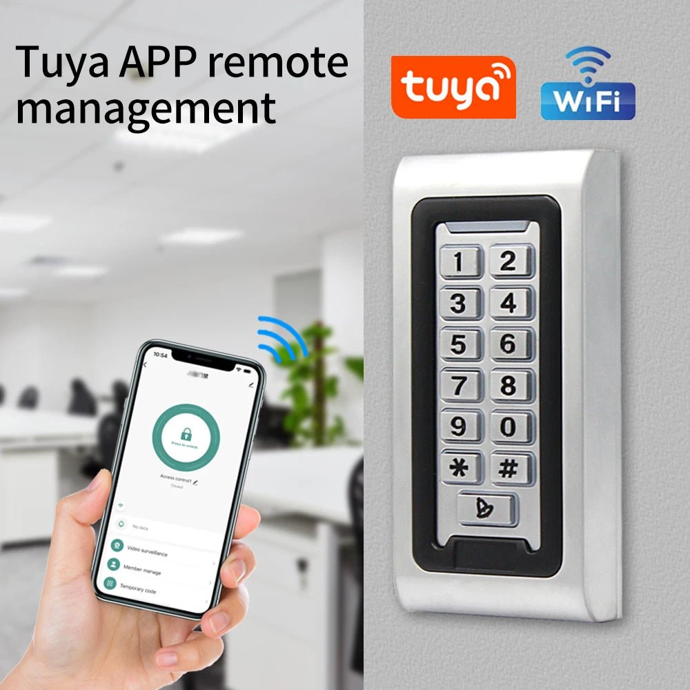 Smart Home Aluminum IP68 Waterproof Standalone RFID Access Control Keypad with Wifi Tuya APP metal Key Access controler 2000User Vue