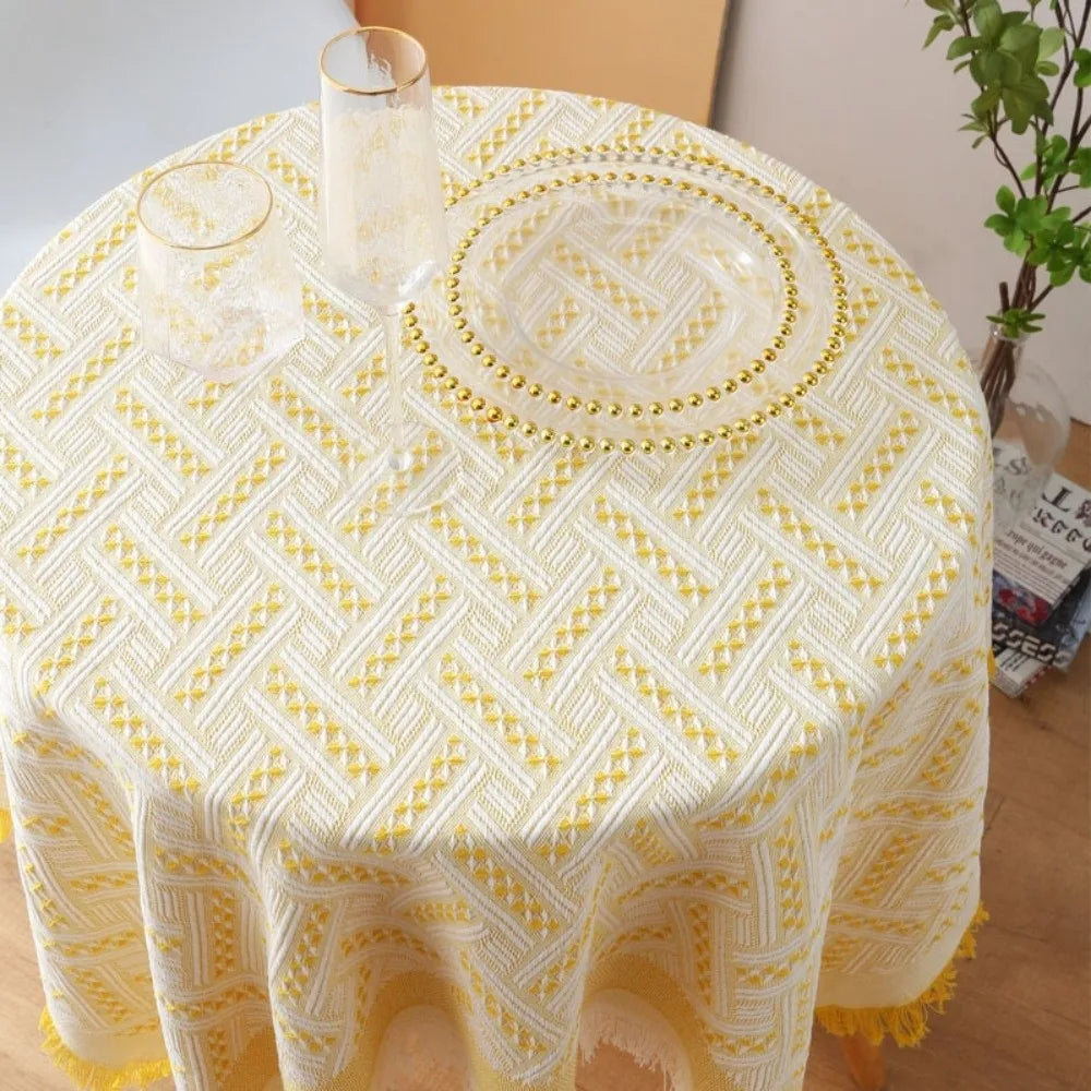 Fringe Edge Tablecloth Decorative Dust-proof Tea Table Cover Elegant Creamy Style Rectangular Tablecloth Bedroom Vanity Vue