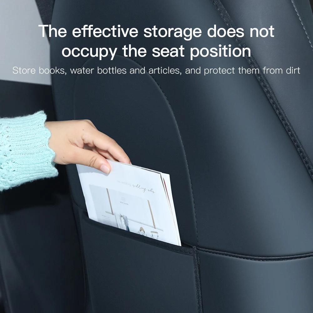 YZ Car Seatback Protector for Tesla Model 3/Y/YL Highland Seat Back Protective Child Anti-Kick Mats Leather Storage Pockets Vue