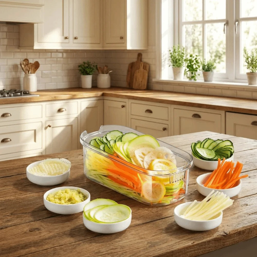 Space Saving Handheld Multifunctional Vegetable Slicer Plastic Safety Vegetable Cutter Effortless Food Processor Fast Chopper Vue