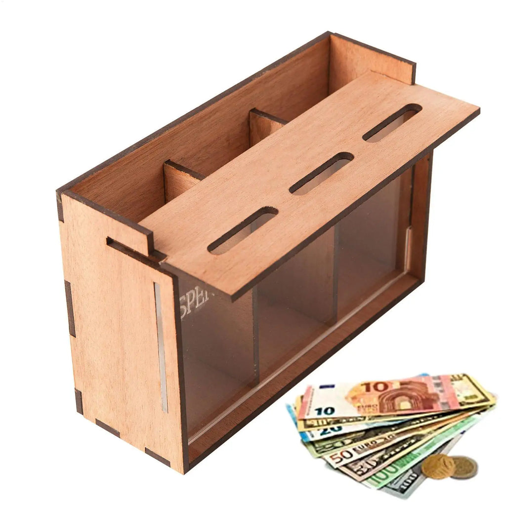 Money Bank for Adults Wooden 3 Compartments Removable Coin Saver Money Storage Organizer for Home Decoration Coin Banks Vue Default Title