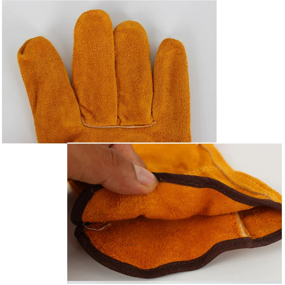 10"-14" Leather Welding Gloves Anti-Cut Temperature Resistant Fire-Proof Cowhide Work Safety Gloves Hands Protection Vue