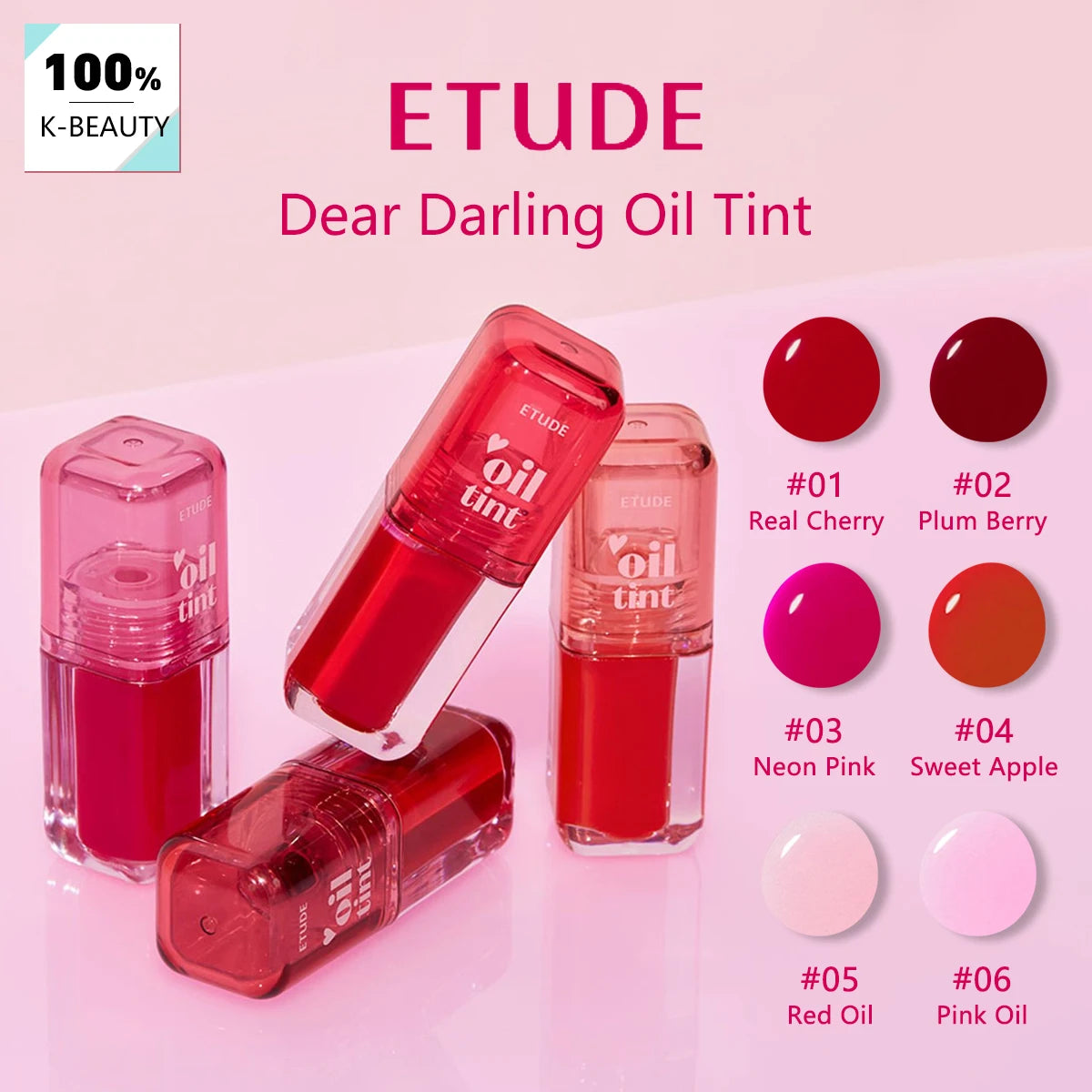ETUDE Dear Darling Oil Tint,High-Shine Lip Gloss Texture,Smooth Even Application,Non-Tacky Lip Oil,Korean Cosmetic,Korean Makeup Vue