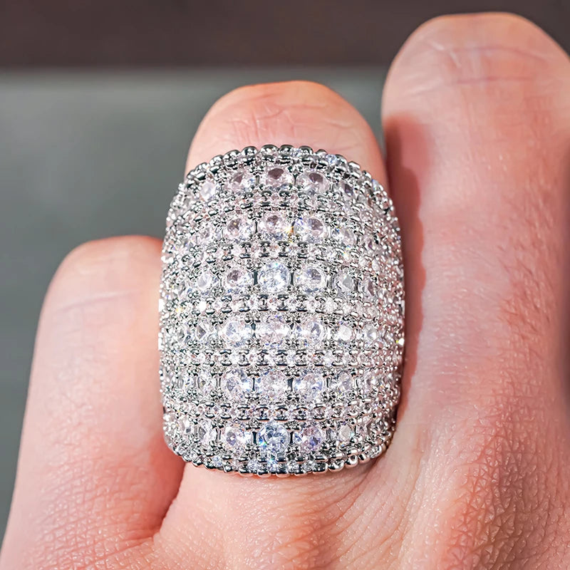 Huitan Wide CZ Ring for Women | Silver-Tone Wedding Band Fashion Ring Vue