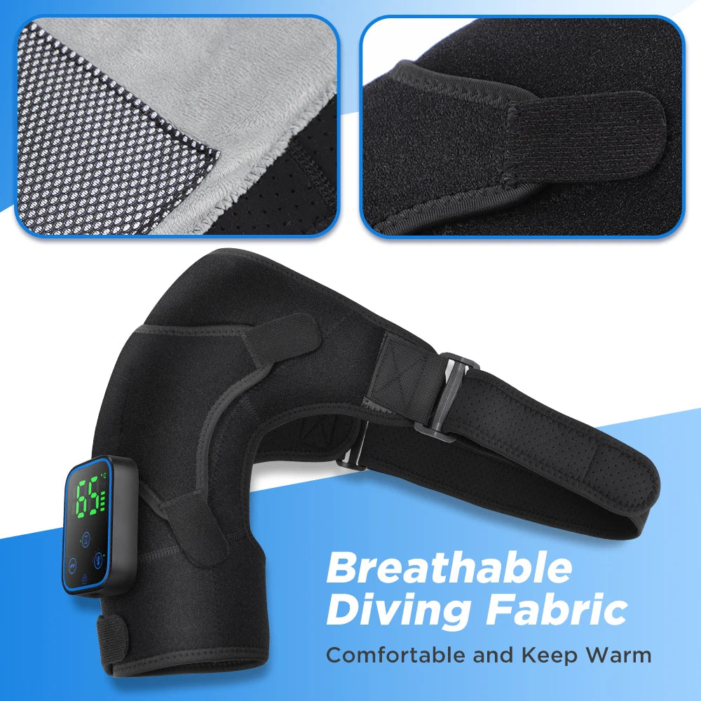Graphene Electric Heating Shoulder Massager with APP Control 7 Heat Setting 3 Vibration Mode Washable Neoprene Shoulder Wrap Wireless Heating Pad for Neck Shoulder Pain Relief USB Rechargeable 5000mAh Vue