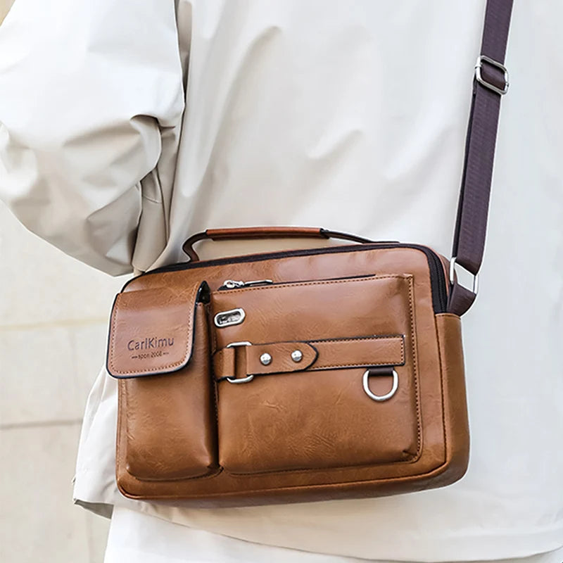 Men's Retro Messenger Bag Waterproof Design Large Capacity Laptop
