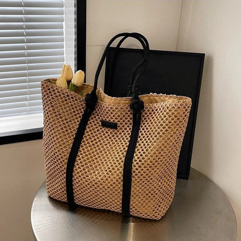 Summer Woven Straw Tote Bag Casual Beach Vacation Women Shoulder Bags