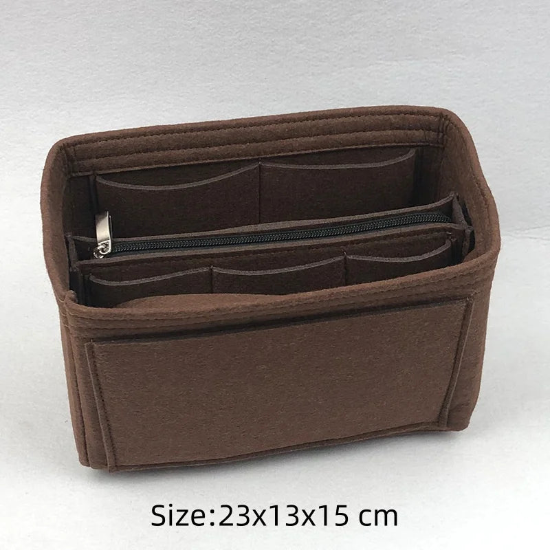 Felt Purse Organizer Insert with Multi Pockets Bag-in-Bag Liner for Handbags Backpacks Travel Makeup Storage Bag Vue 031-Brown