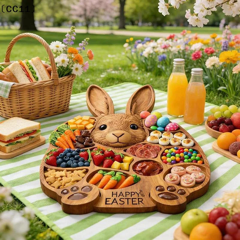 2026 Easter Bunny Wooden Charcuterie Board, Rabbit Wooden Deli Board, Cute Rabbit-Shaped Serving Tray With Compartments〔CC11〕 Vue Default Title