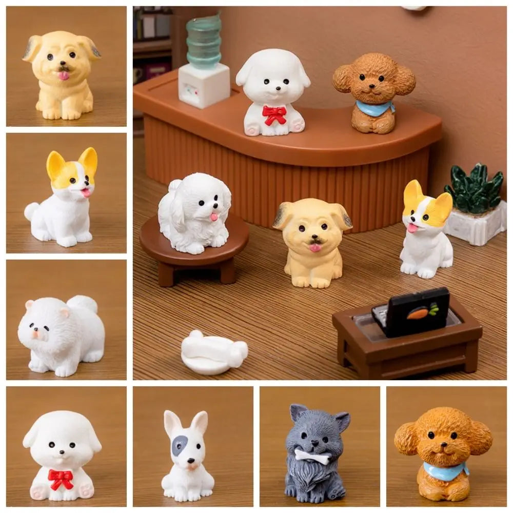 Resin Cute Dog Figurines Miniatures Handmade Realistic Micro Landscape Ornaments Cartoon Funny Animal Figurines Balcony Vue
