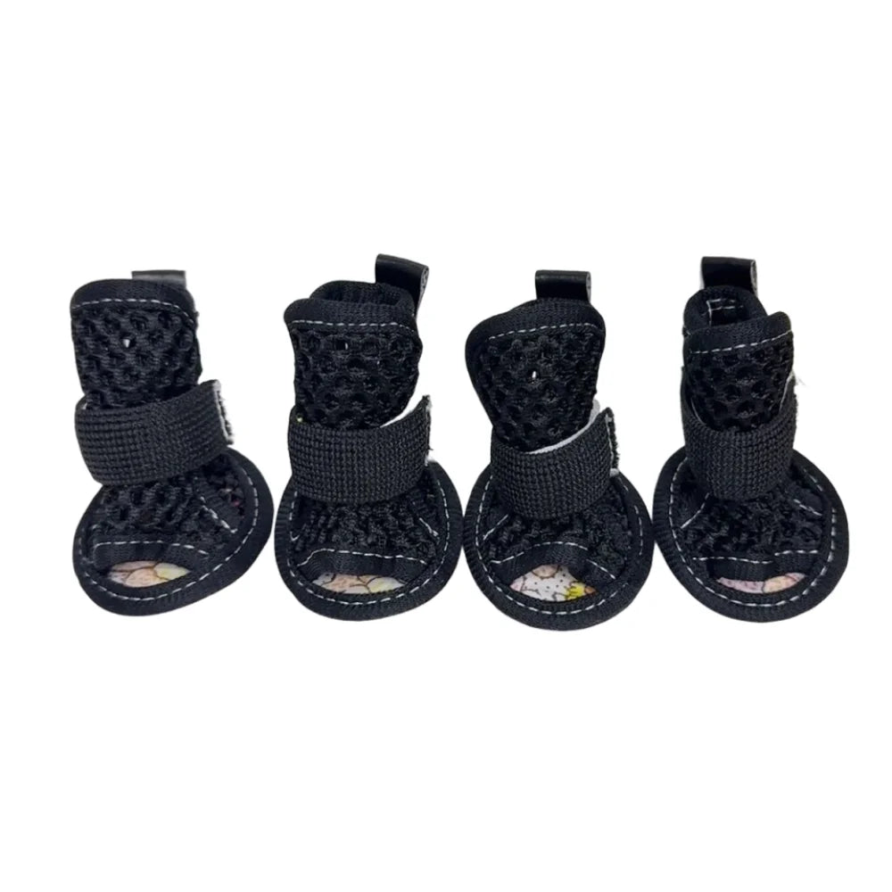4Pcs/Set Non-Slip Su Dog Shoes Adjustable Soft Breathable Pet Sandals Soft Sole Comfortable Mesh Foot Covers Dogs Accessories Vue Black 5