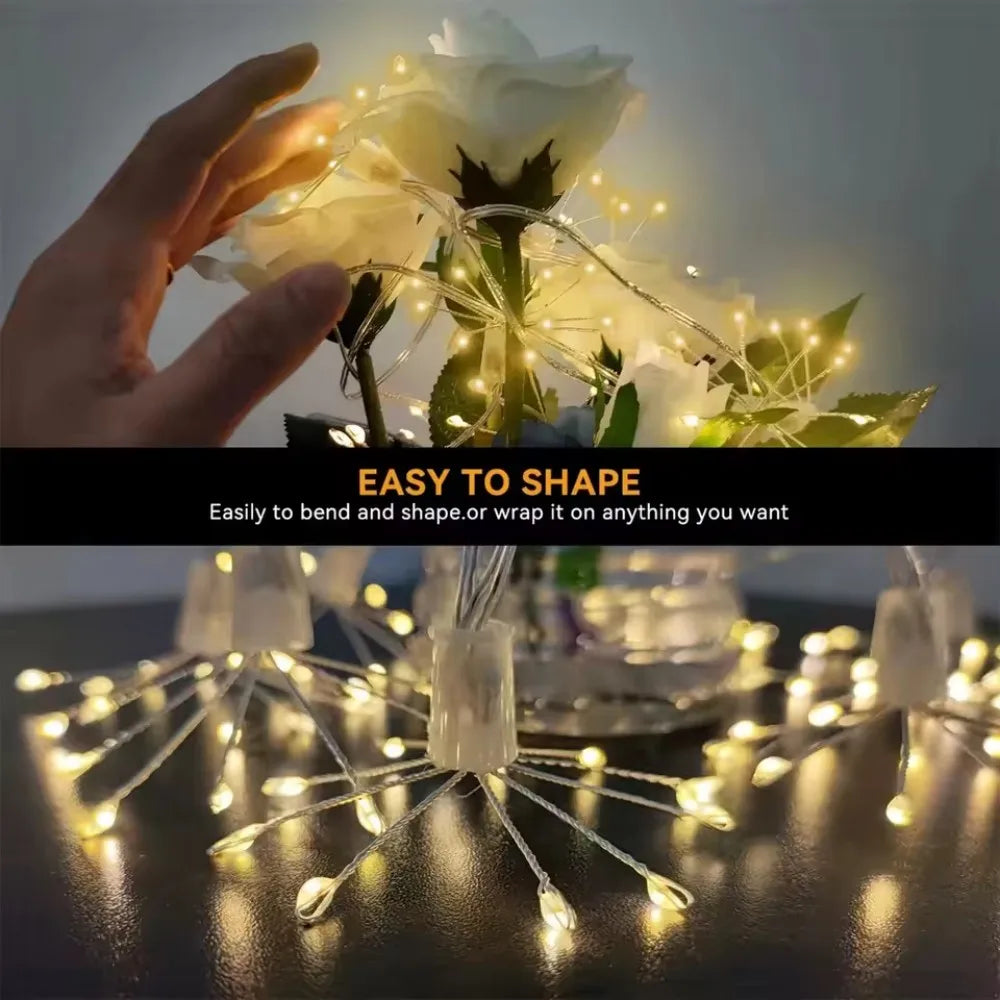 1PC 3M100LED Powered Firework Copper Wire String Lights, 8 Lighting Modes Fairy Lights for Outdoor Window Wedding Party Decor Vue