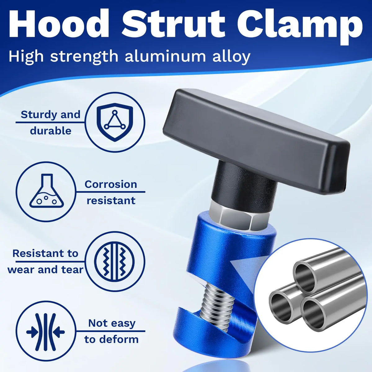 Metal Car Hood Strut Clamp, 11 mm Anti-Slip Lift Support Clamp, Universal Hood Holder for Car, Automotive Tools Engine Hood Prop Vue