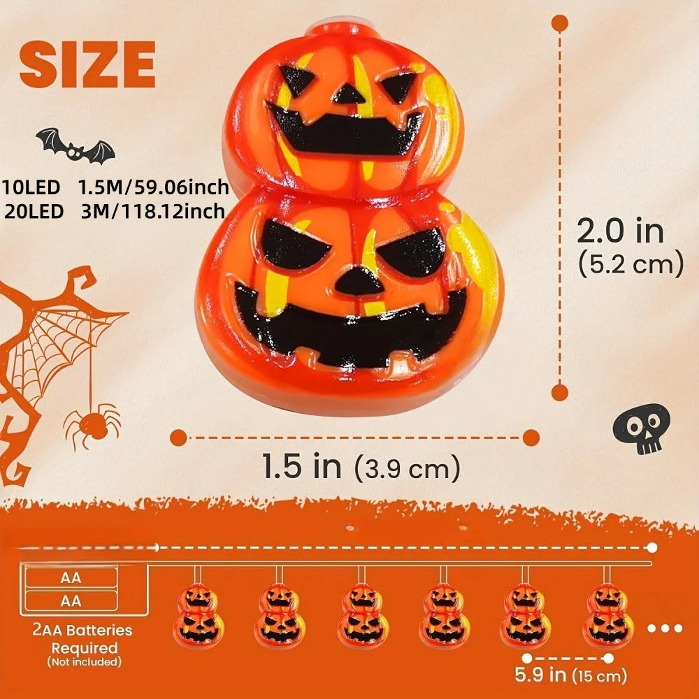 Halloween Double-Stacked Jack-O-Lantern LED String Lights, Pumpkin Lights for Indoor Outdoor Halloween Party, Yard, Home Decor Vue