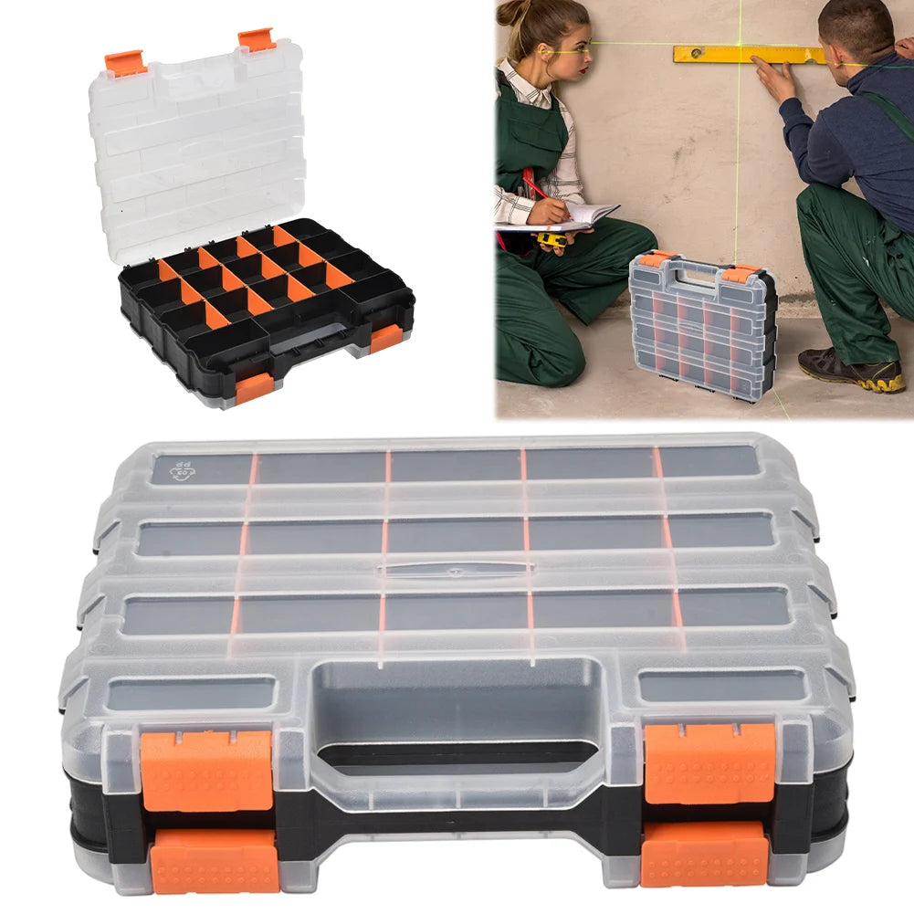 Double Side Tools Box Organizer Plastic Small Parts Storage Case Hardware Tool Arrangement Box for Screws Nuts Nails Bolts Vue