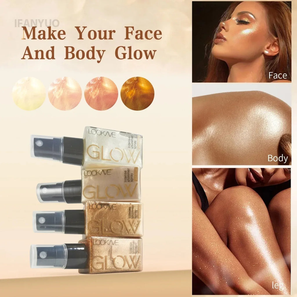 Intense Shimmer Spray Golden Brown Face Leg Contour Brighten Glitter Quick-Drying Non-Sticky Glitter Spray Liquid Highlighter Vue