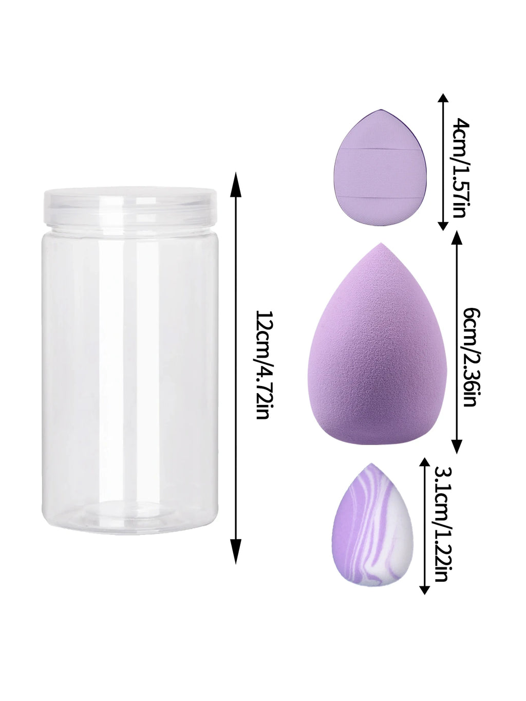 8Pcs Purple Makeup Sponge & Powder Puff Set Large Mini Teardrop Beauty Puff Triangle Makeup Puffs With Clear Storage Jar Foundat Vue