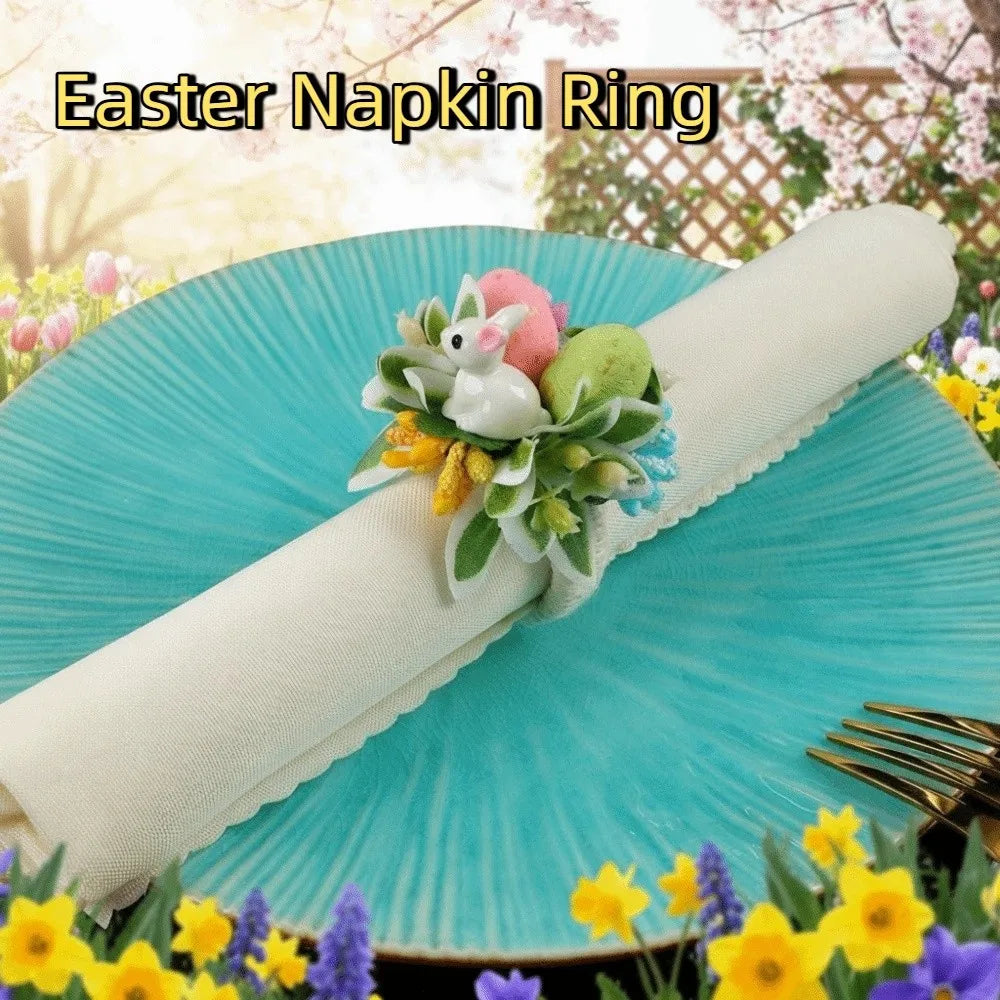 Simulation Easter Napkin Ring Plastic Foam Cartoon Artificial Flower Napkin Ring Reusable Cute Festive Napkin Buckle Vue