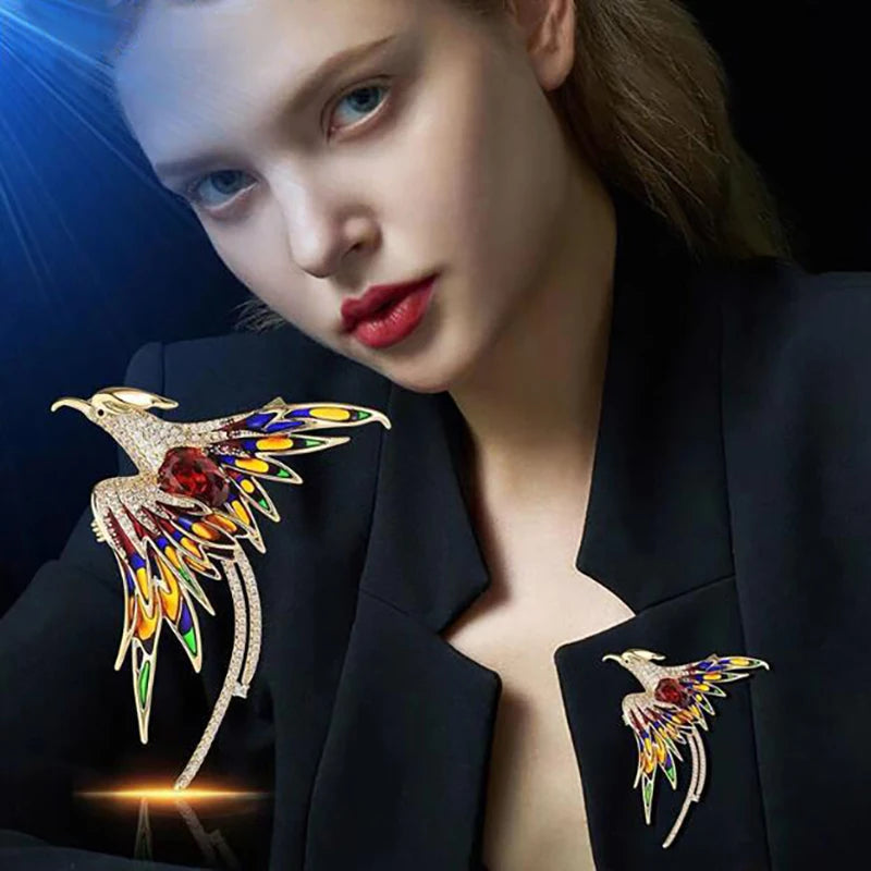 Elegant Multicolor Phoenix Brooch For Women Men Exquisite Rhinestone Beauty Flying Bird Brooch Fashion Jewelry Accessories Gifts Vue