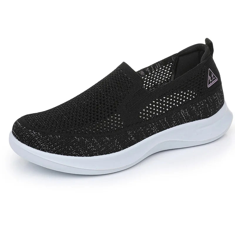 Women's Breathable Slip-On Casual Flat Shoes – Soft Sole Casual Flat Shoes Vue WXY037-Black 38