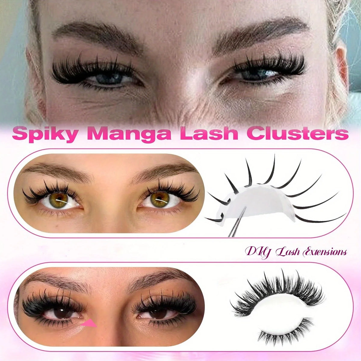 QUEEINIC Lash Clusters Kit Lash Spikes Eyelash Clusters Volume Individual Lashes DIY Spiky Lash Extension Manga Clusters Eyelash Vue