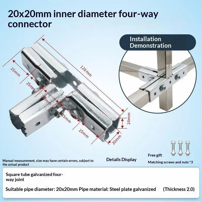 20x20/25x25mm Square Pipe Elbow Fixed Buckle Non Welding Joint Pipe Connector Fitting Bracket Vue A3