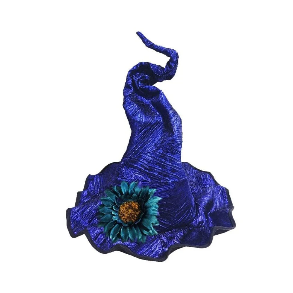 Floral Halloween Witch Hat Twisted Adjustable Cosplay Accessories Tall Pointed Cone Top Gothic Wizard Cap Halloween Party Vue Purple