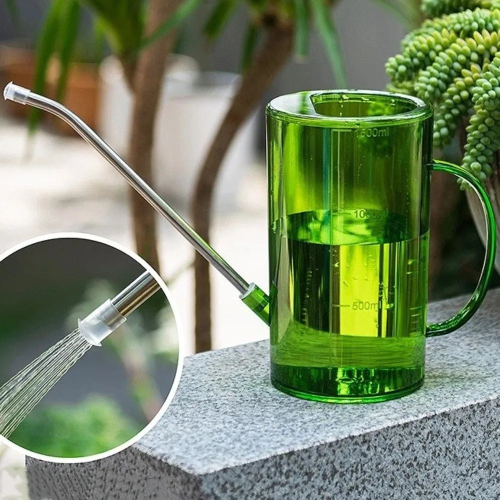 Large Capacity Plant Watering Kettle Plastic with Scale Watering Can Leak-Proof Transparent Long Nozzle Watering Kettle Vue Green