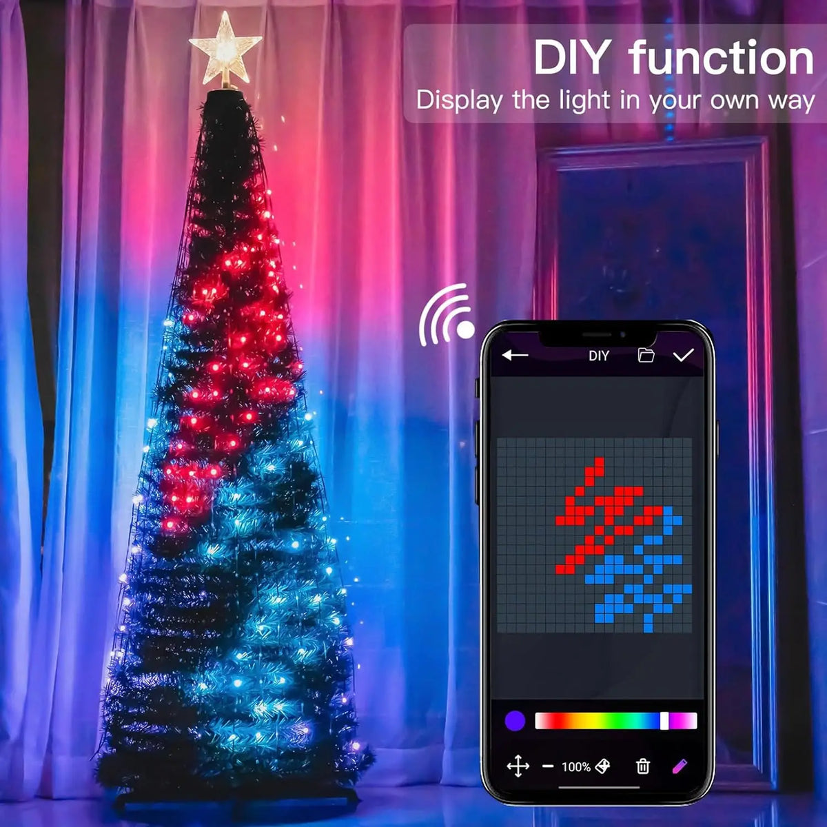 Christmas Advent Smart Christmas Tree Lights DIY Multicolor Fairy LED Star String Waterfall Christmas Gift APP Bluetooth Home Vue