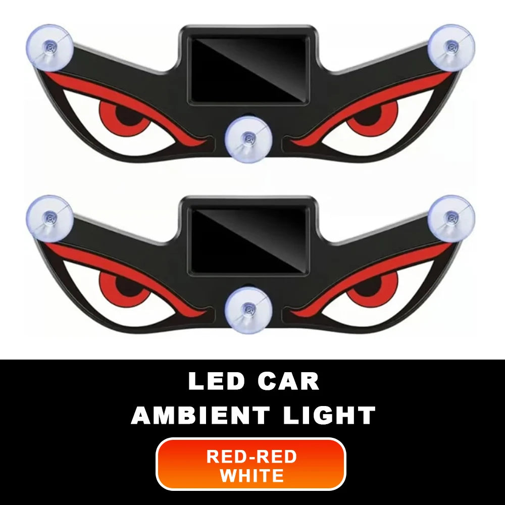Solar Devil Eyes Car LED Ambient Light Wireless No Drill Demon Eye Warning Lights for Cars SUVs Trucks Windshield & Rear Window Vue 2Pack-A