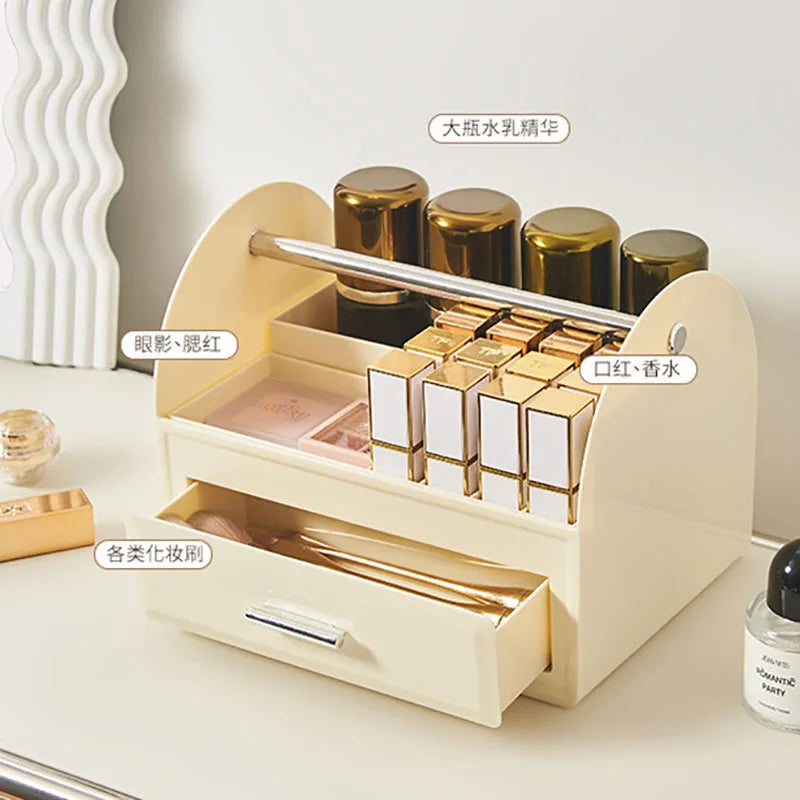 Large Capacity Desktop Cosmetic Organizer Multi-Functional Makeup Brushes Lipstick Storage with Detachable Partition and Handle Vue