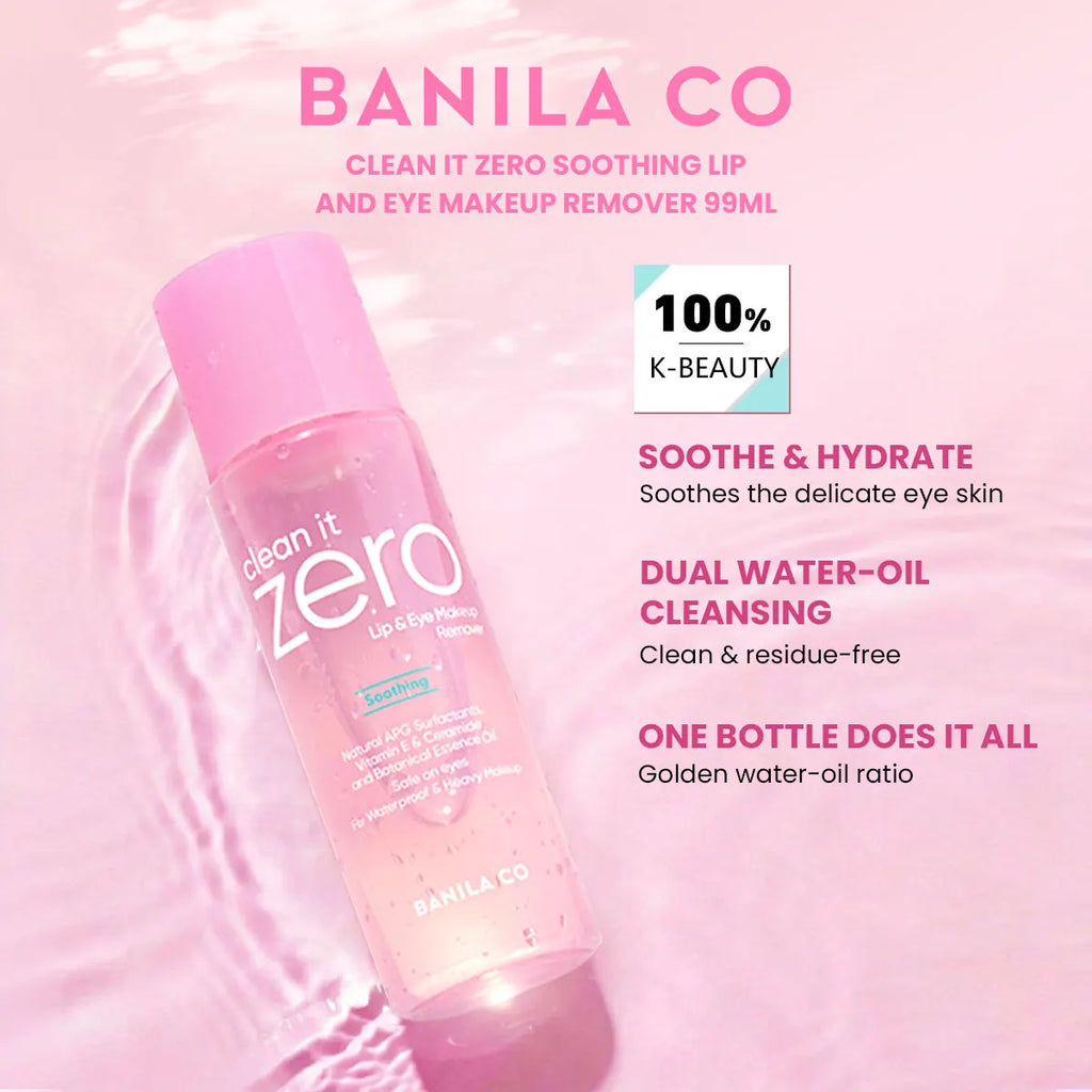 BANILA CO Clean it Zero Soothing Lip&Eye Makeup Remover 99ml,Deep Cleansing,Gentle Non-Irritating,K-Beauty,Korean Makeup Vue