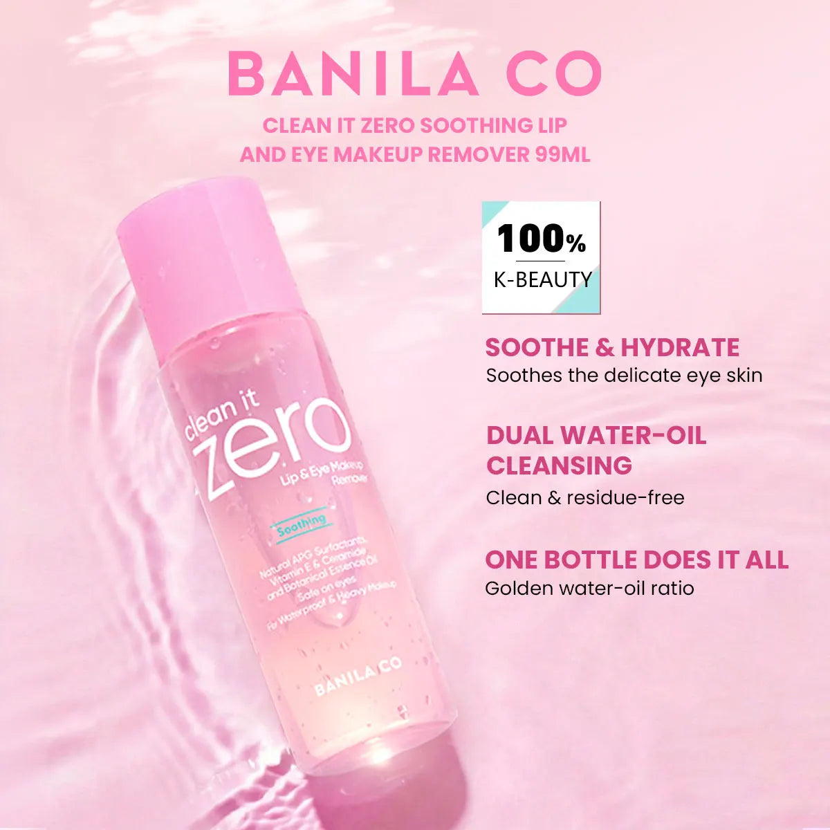 BANILA CO Clean it Zero Soothing Lip&Eye Makeup Remover 99ml,Deep Cleansing,Gentle Non-Irritating,K-Beauty,Korean Makeup Vue