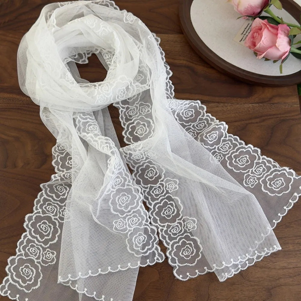 Retro Embroidered Flower Lace Scarf Lightweight Long Sunscreen Shawl Vue Style 4