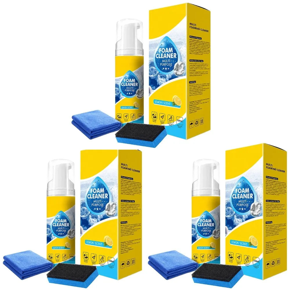 Lemon Scent Rinse-free Eliminate Odors Cleaner Strong Decontamination Interior Leather Seat Spray Multi-Purpose Car Foam Cleaner Vue 3pcs
