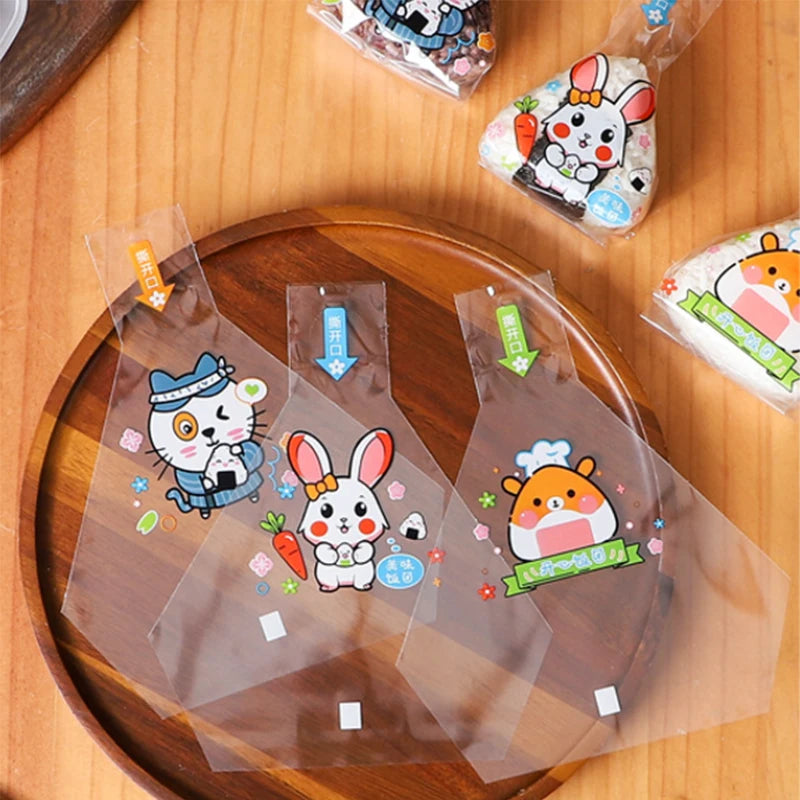100Pcs Lovely Cartoon Triangle Rice Ball Packing Bag Seaweed Onigiri Sushi Making Mold Tools Bento Accessories Vue