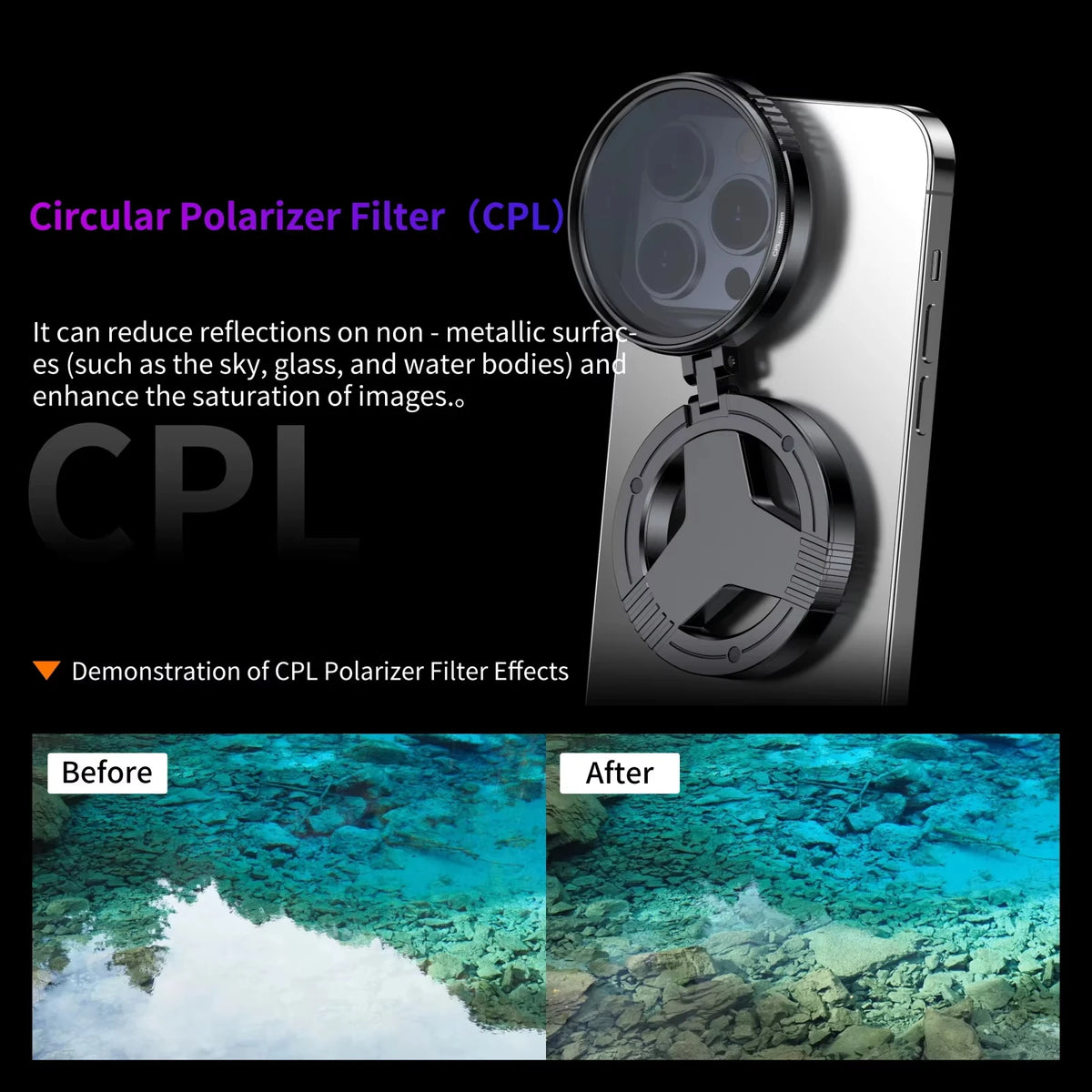 52mm CPL Polarizer Filter Magnetic Holder For Smartphone Vlogging Filter Stand bracket Vue