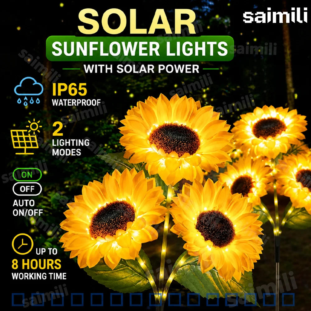 Solar Sunflower Stake Lights Waterproof Auto On/Off LED Flower Lamp For Outdoor Garden Landscape Atmosphere Decor Lighting Vue