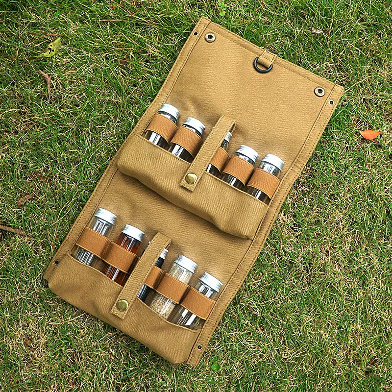 New Portable Outdoor Picnic BBQ Spice Storage Bag, Camping Barbecue Seasoning Bottle Vue