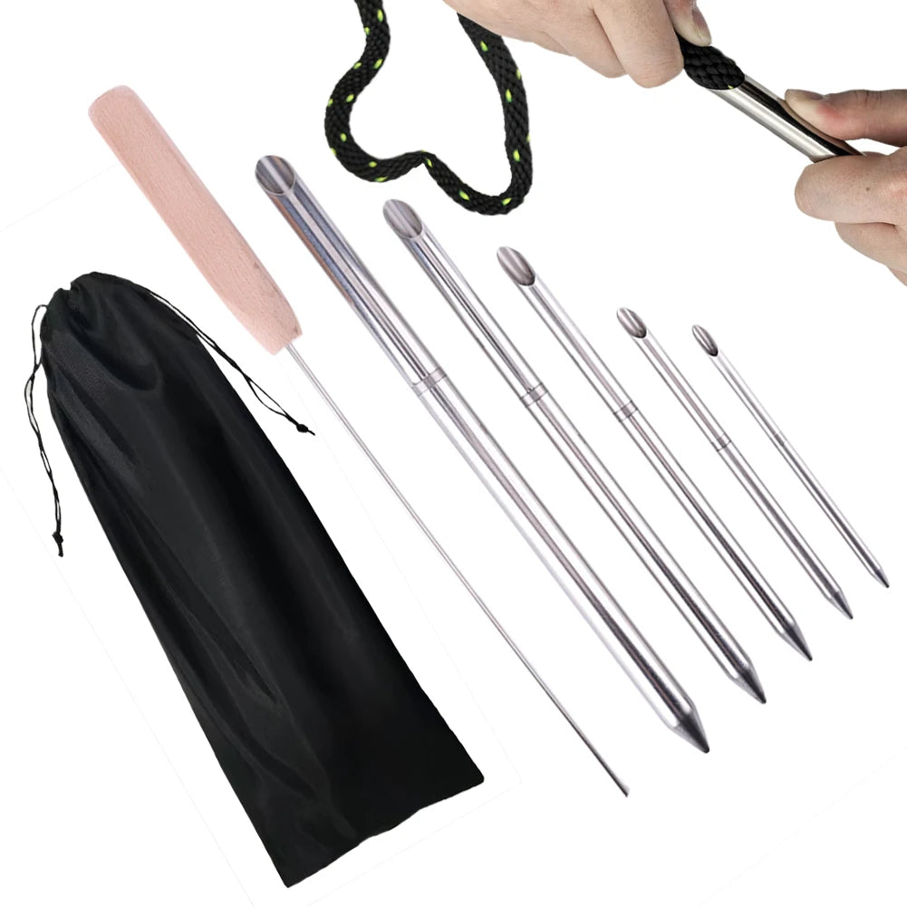 6-Piece Stainless Steel Rope Splicing Tool Kit Smooth Surface 0.24-0.59in Needles+Pusher for Boat/Paracord/Climbing Rope DIY Vue