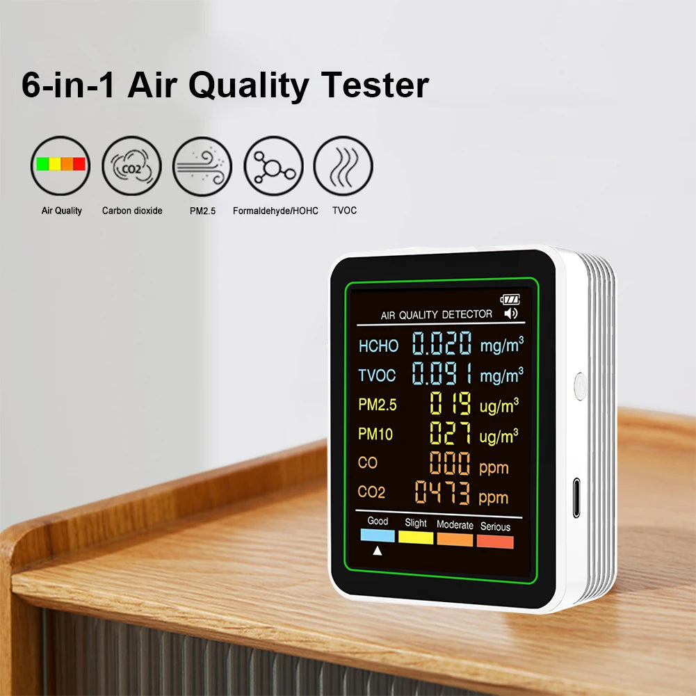 6-in-1 Air Quality Monitor – CO2, TVOC, PM2.5, Formaldehyde Air Quality Monitor Vue