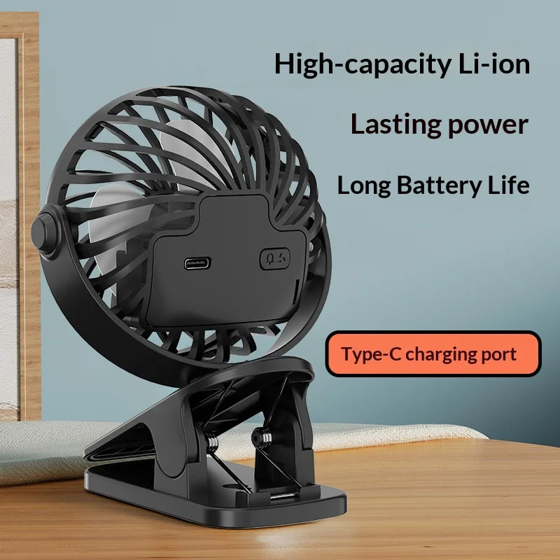 HOMEFISH Portable Rechargeable Clip Fan 720° Rotatable Hanging Fan with Night Light Air Cooler for Outdoor Camping Ventilador Vue