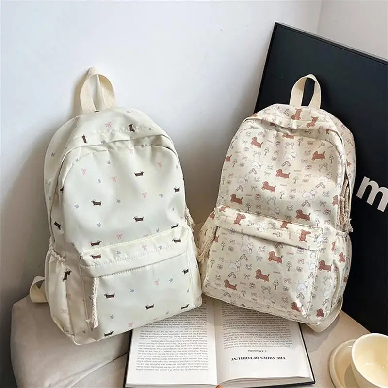 Cute Printed Puppy Dachshund College Backpack Student Schoolbag