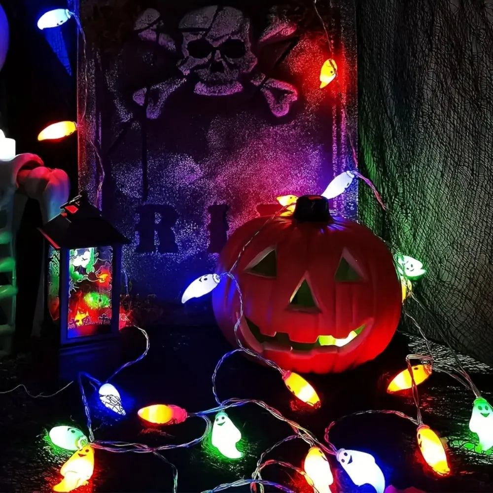 1PC 1.5M10LED/3M20LED Halloween Ghost LED String Lights, Battery Powered for Indoor Party, Home, Bedroom, and Wall Decorations Vue